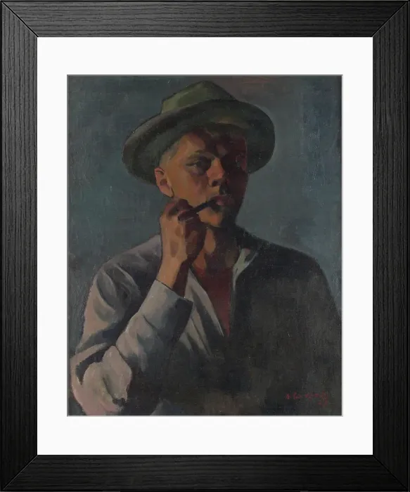 Framed Print : A pipe smoker, self-portrait, 1927. Creator: Anton Lindforss Framed Print : A pipe smoker, self-portrait, 1927. Creator: Anton Lindforss