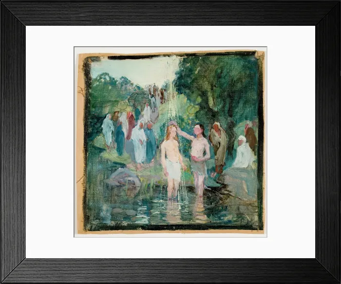 Framed Print : The Baptism of Christ, draft for the Luumäki church altarpiece, 1913. Creator: Pekka Halonen Framed Print : The Baptism of Christ, draft for the Luumäki church altarpiece, 1913. Creator: Pekka Halonen