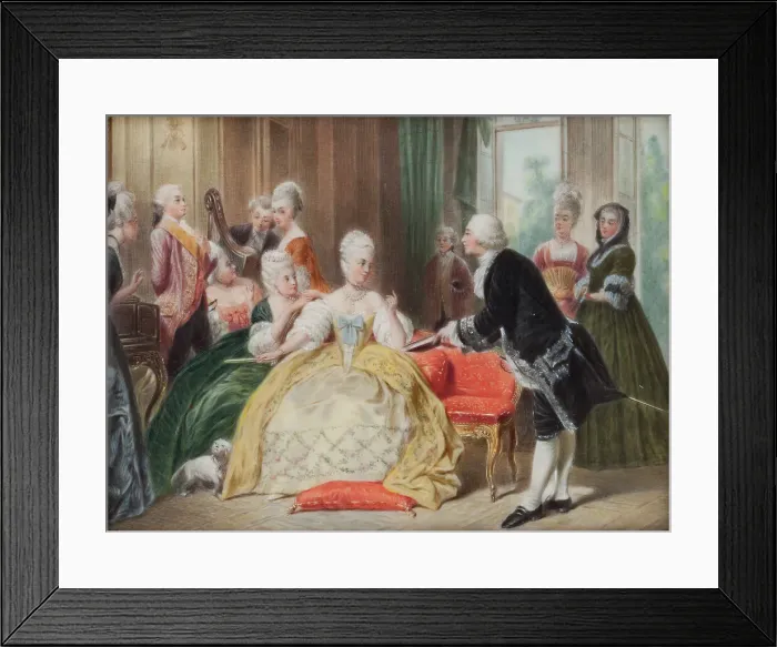 Framed Print : Gluck hands Queen Marie Antoinette the score of his first opera, c1770s. Creator: Unknown Framed Print : Gluck hands Queen Marie Antoinette the score of his first opera, c1770s. Creator: Unknown