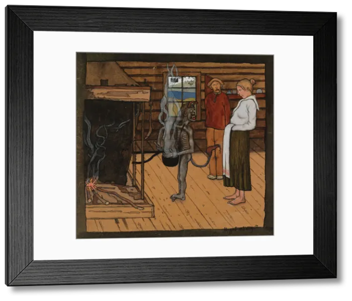 Framed Print : The Poor Devil by the Fire; The Devil by the Pot, 1897. Creator: Hugo Simberg Framed Print : The Poor Devil by the Fire; The Devil by the Pot, 1897. Creator: Hugo Simberg