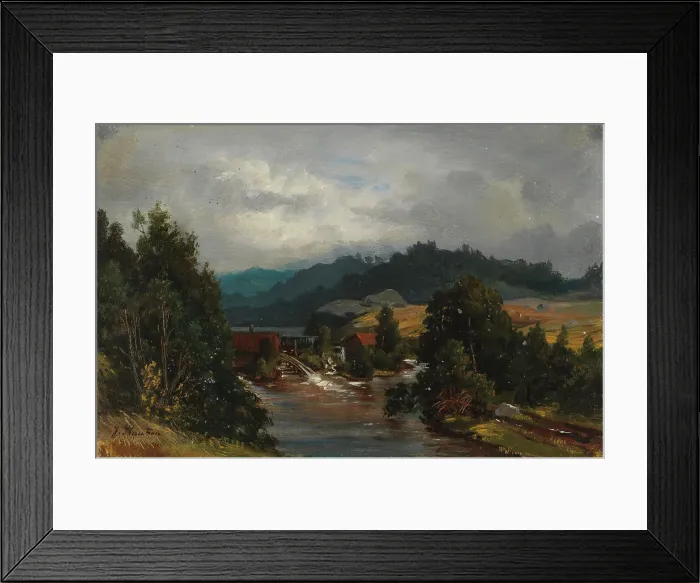 Framed Print : A mill pond in a river landscape, 1870-1879. Creator: Johan Knutson Framed Print : A mill pond in a river landscape, 1870-1879. Creator: Johan Knutson