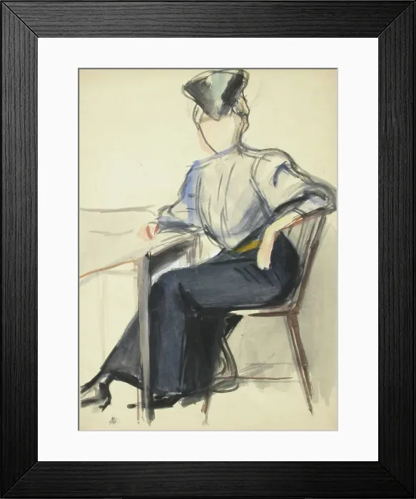 Framed Print : A woman sitting at a table, sketch, c1910s. Creator: Verner Thome Framed Print : A woman sitting at a table, sketch, c1910s. Creator: Verner Thome