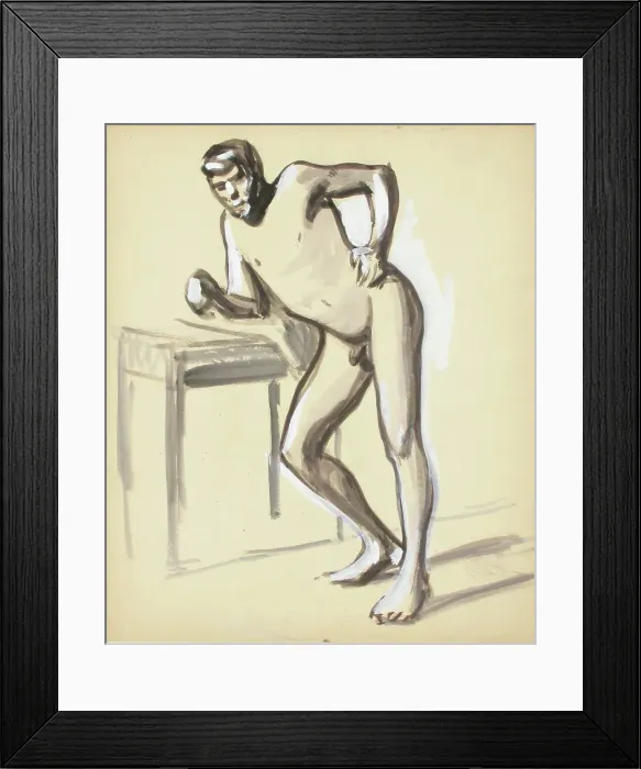 Framed Print : Nude leaning on a table, sketch, c1910s. Creator: Verner Thome Framed Print : Nude leaning on a table, sketch, c1910s. Creator: Verner Thome