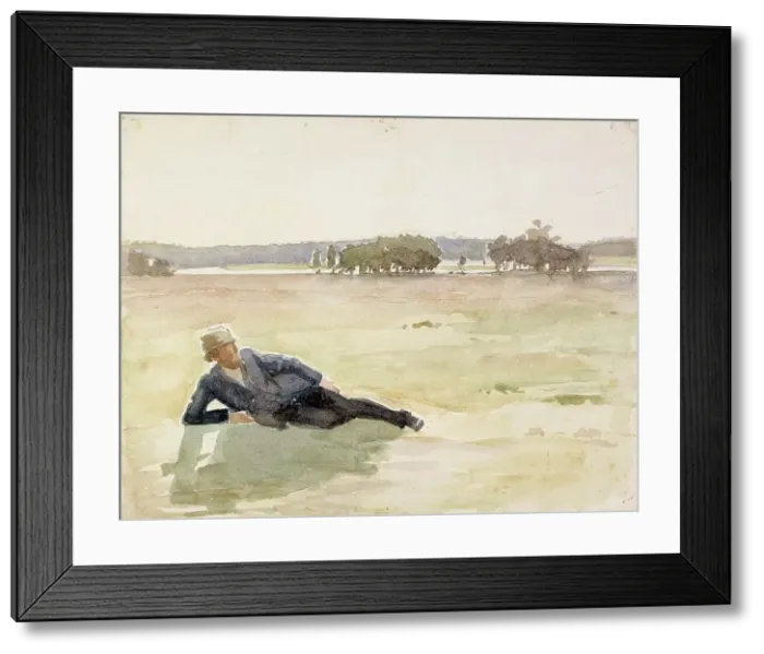Framed Print : A man loitering in the meadow, c1890s. Creator: Albert Edelfelt Framed Print : A man loitering in the meadow, c1890s. Creator: Albert Edelfelt