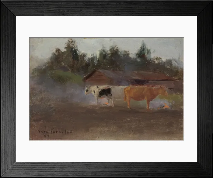 Framed Print : Cows in Turf Smoke, study, 1887. Creator: Eero Jarnefelt Framed Print : Cows in Turf Smoke, study, 1887. Creator: Eero Jarnefelt