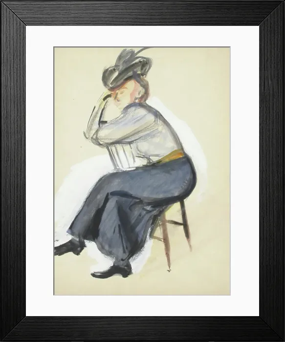 Framed Print : A woman leaning on the back of a chair, sketch, c1910s. Creator: Verner Thome Framed Print : A woman leaning on the back of a chair, sketch, c1910s. Creator: Verner Thome
