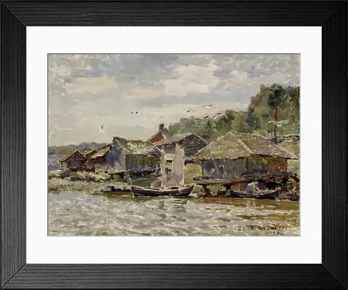 Framed Print : Village on the coast, 1937. Creator: Santeri Salokivi Framed Print : Village on the coast, 1937. Creator: Santeri Salokivi