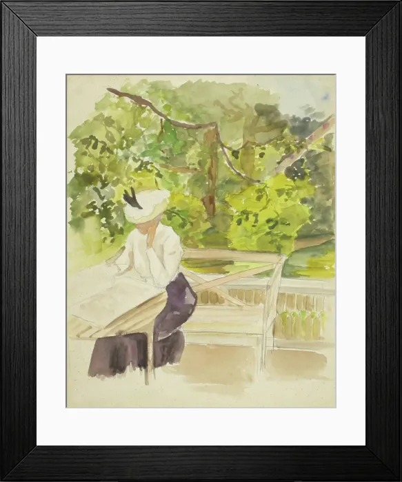 Framed Print : Reading woman in the garden, c1890s. Creator: Albert Edelfelt Framed Print : Reading woman in the garden, c1890s. Creator: Albert Edelfelt