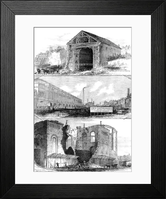 Framed Print : Demolitions for the Great Eastern Railway extension to Broad-Street, 1871. Creator: Unknown