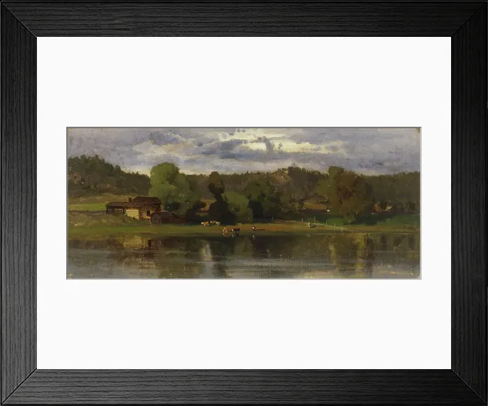 Framed Print : Cows at Lakeside, Evening Atmosphere, 1870-1879. Creator: Hjalmar Munsterhjelm Framed Print : Cows at Lakeside, Evening Atmosphere, 1870-1879. Creator: Hjalmar Munsterhjelm
