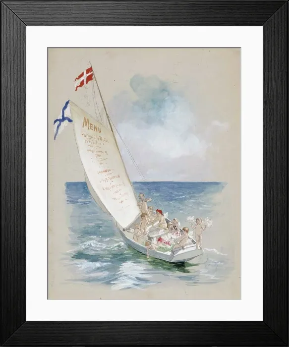 Framed Print : Sailboat downwind, draft menu, c1890s. Creator: Albert Edelfelt Framed Print : Sailboat downwind, draft menu, c1890s. Creator: Albert Edelfelt