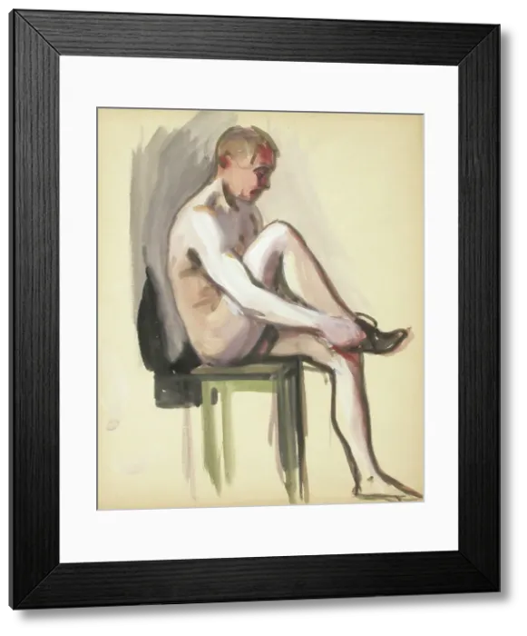 Framed Print : Sitting naked, c1910s. Creator: Verner Thome