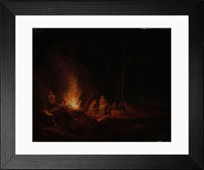 Framed Print : Fishermen lighting a campfire, 1810. Creator: Alexander Lauréus Framed Print : Fishermen lighting a campfire, 1810. Creator: Alexander Lauréus