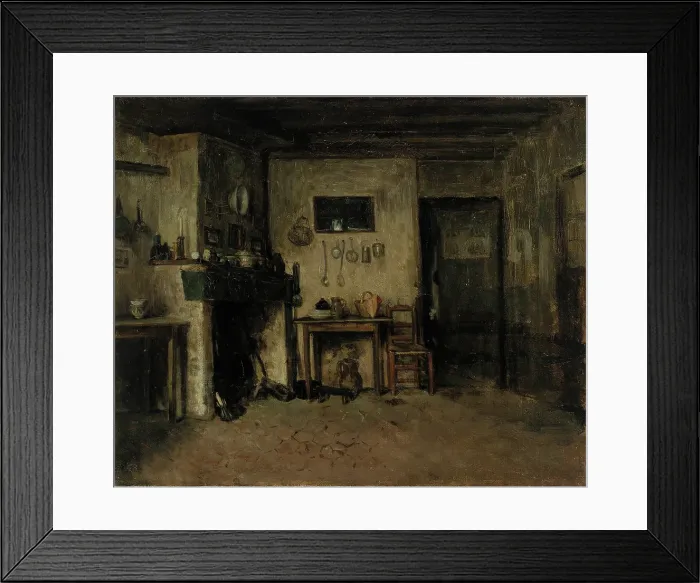 Framed Print : Interior of a French farmhouse, 1868. Creator: Adolf von Becker Framed Print : Interior of a French farmhouse, 1868. Creator: Adolf von Becker