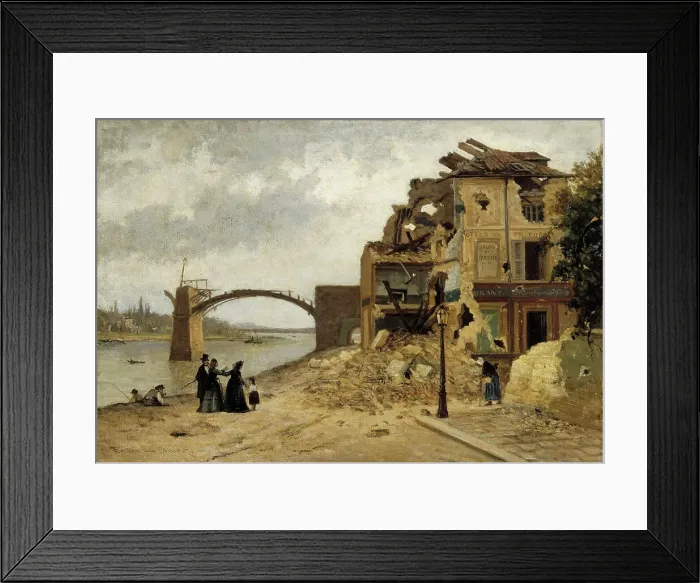 Framed Print : The Bridge at Asnières after the Siege of Paris in 1871, 1871. Creator: Adolf von Becker Framed Print : The Bridge at Asnières after the Siege of Paris in 1871, 1871. Creator: Adolf von Becker