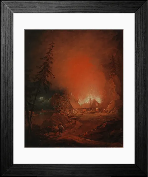 Framed Print : A Fire at Night in a Farmer's House, 1809. Creator: Alexander Lauréus