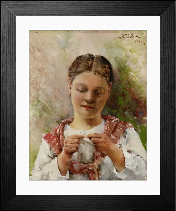 Framed Print : Girl Knitting, 1882. Creator: Aukusti Uotila Framed Print : Girl Knitting, 1882. Creator: Aukusti Uotila