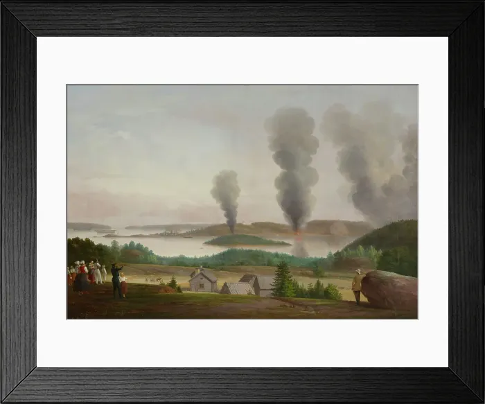 Framed Print : Ruotinssalmi is Burning, Scene from the Crimean War 1855, 1855-1856. Creator: Berndt Godenhjelm Framed Print : Ruotinssalmi is Burning, Scene from the Crimean War 1855, 1855-1856. Creator: Berndt Godenhjelm
