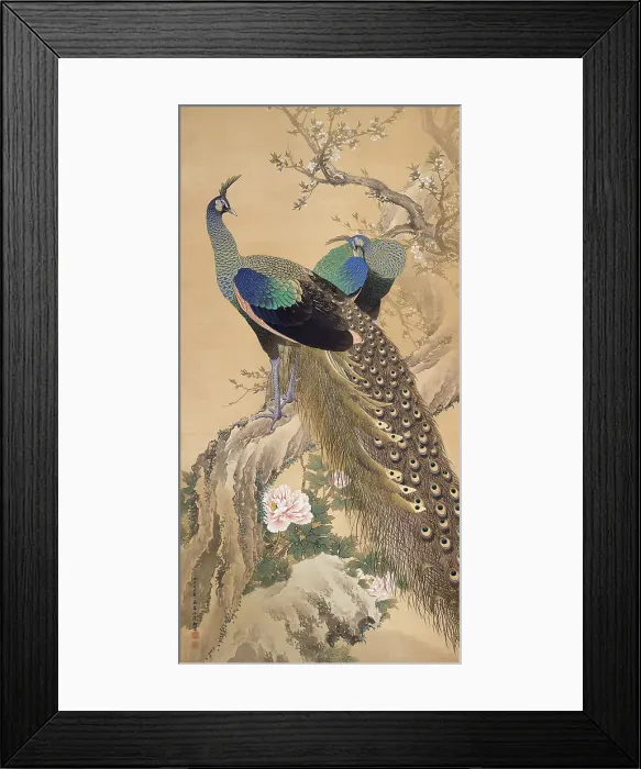 Framed Print : A Pair of Peacocks in Spring, 1901. Creator: Keinen, Imao (1845-1924) Framed Print : A Pair of Peacocks in Spring, 1901. Creator: Keinen, Imao (1845-1924)