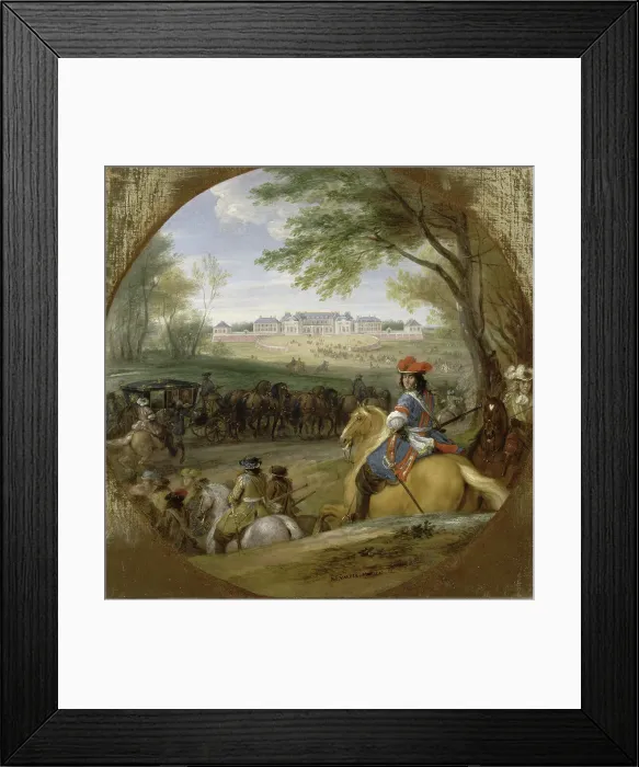 Framed Print : Arrival of Louis XIV preceded by his guardsmen at the old palace of Versailles, 1669. Creator: Meulen, Adam Frans, van der (1632-1690) Framed Print : Arrival of Louis XIV preceded by his guardsmen at the old palace of Versailles, 1669. Creator: Meulen, Adam Frans, van der (1632-1690)