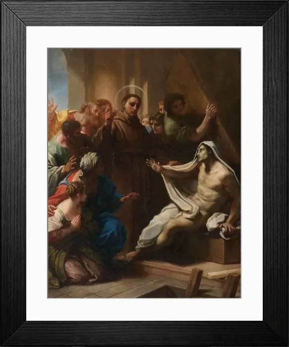 Framed Print : The resurrection of a bricklayer by Saint Anthony of Padua. Creator: Luti, Benedetto (1666-1724) Framed Print : The resurrection of a bricklayer by Saint Anthony of Padua. Creator: Luti, Benedetto (1666-1724)