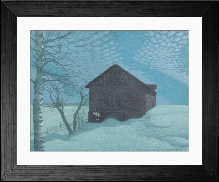 Framed Print : The cabin in the snow. Creator: Lindh, Bror (1877-1941) Framed Print : The cabin in the snow. Creator: Lindh, Bror (1877-1941)