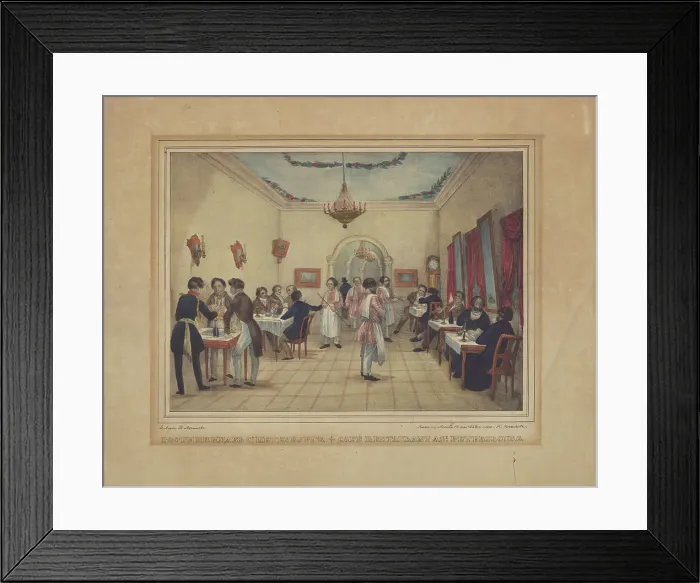 Framed Print : Restaurant in Saint Petersburg, 1842. Creator: Loginov, Vasily Ivanovich (active 1812-1846) Framed Print : Restaurant in Saint Petersburg, 1842. Creator: Loginov, Vasily Ivanovich (active 1812-1846)