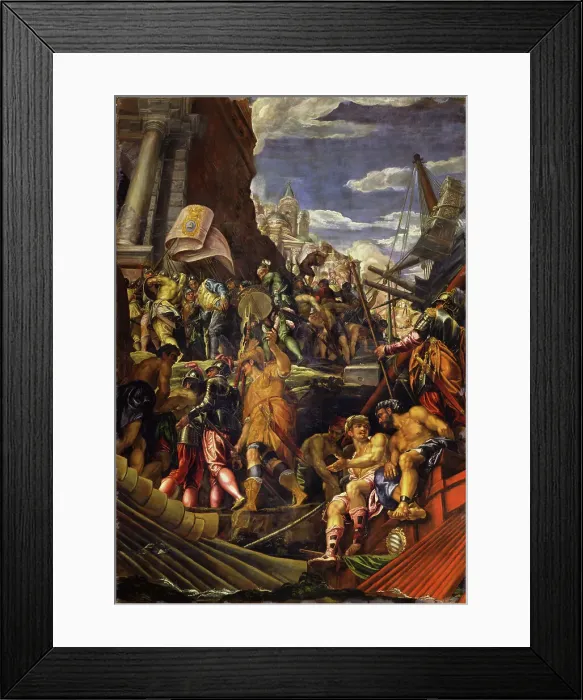 Framed Print : The Victory of Venetian Fleet over the fleets of the Republic of Genoa at Acre in 1258, 1585-1590. Creator: Montemezzano, Francesco (ca. 1540-1600 / 02) Framed Print : The Victory of Venetian Fleet over the fleets of the Republic of Genoa at Acre in 1258, 1585-1590. Creator: Montemezzano, Francesco (ca. 1540-1600 / 02)