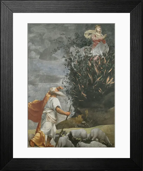 Framed Print : Moses and the burning bush at Horeb, c 1525. Creator: Moretto da Brescia, Alessandro (ca 1498 - 1554) Framed Print : Moses and the burning bush at Horeb, c 1525. Creator: Moretto da Brescia, Alessandro (ca 1498 - 1554)