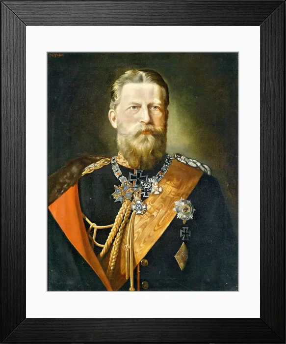 Framed Print : Portrait of Emperor Frederick III (1831-1888), King of Prussia in field marshal uniform, c 1888. Creator: Pfüller, Minna (1824-1907) Framed Print : Portrait of Emperor Frederick III (1831-1888), King of Prussia in field marshal uniform, c 1888. Creator: Pfüller, Minna (1824-1907)