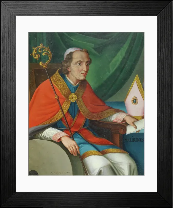 Framed Print : Saint Quirinus of Siscia in bishop's robes with the millstone, 1843. Creator: Pfeiffer, Joseph (active 1840s) Framed Print : Saint Quirinus of Siscia in bishop's robes with the millstone, 1843. Creator: Pfeiffer, Joseph (active 1840s)