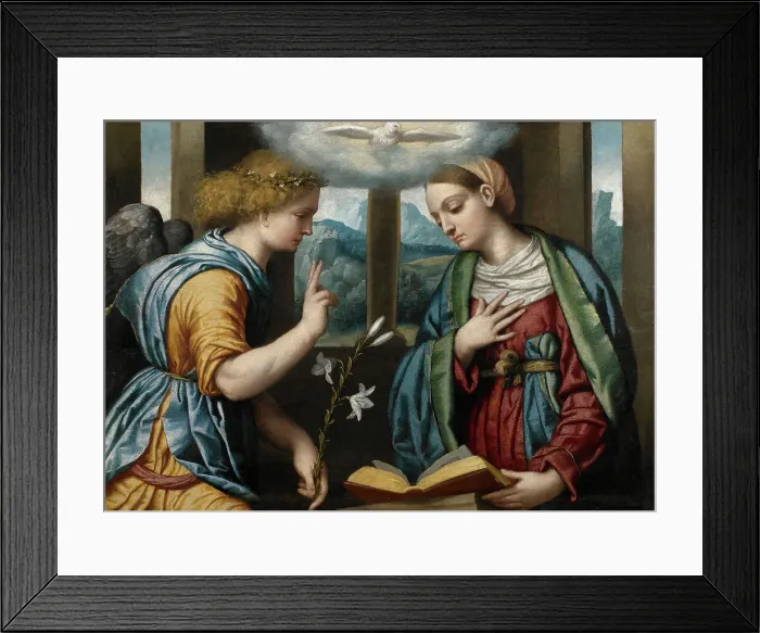 Framed Print : The Annunciation, 1535-1540. Creator: Moretto da Brescia, Alessandro (ca 1498 - 1554) Framed Print : The Annunciation, 1535-1540. Creator: Moretto da Brescia, Alessandro (ca 1498 - 1554)