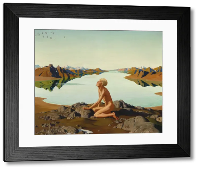Framed Print : The Bird Flight (Boy At A Mountain Lake), 1932. Creator: Reyl-Hanisch, Herbert von (1898-1937) Framed Print : The Bird Flight (Boy At A Mountain Lake), 1932. Creator: Reyl-Hanisch, Herbert von (1898-1937)