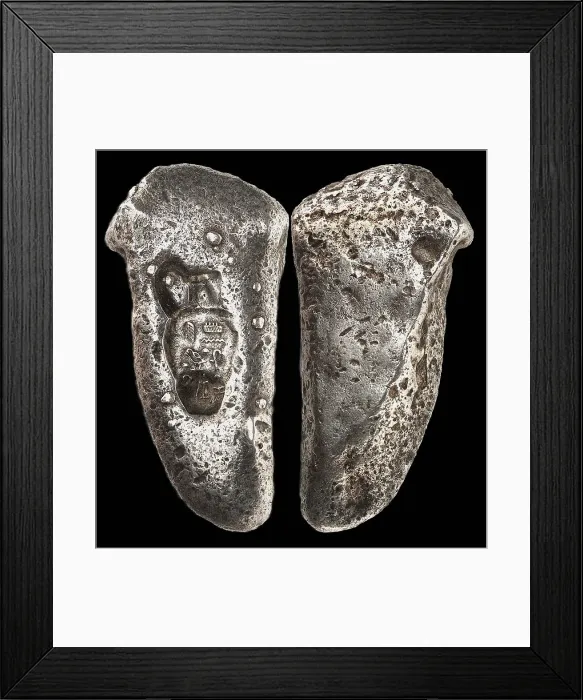 Framed Print : Earliest Ancient Egyptian Currency: Silver bar weighing about half a deben... c1345-1327 BC. Creator: Numismatic, Oriental coins Framed Print : Earliest Ancient Egyptian Currency: Silver bar weighing about half a deben... c1345-1327 BC. Creator: Numismatic, Oriental coins