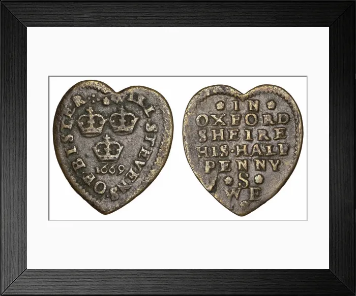 Framed Print : British Oxfordshire Token, heart-shaped Halfpenny, 1669. Creator: Numismatic, West European Coins Framed Print : British Oxfordshire Token, heart-shaped Halfpenny, 1669. Creator: Numismatic, West European Coins