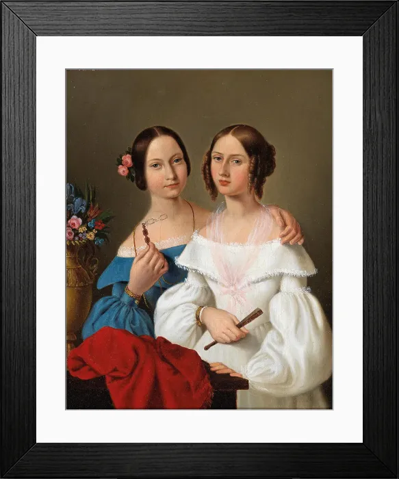 Framed Print : Portrait of the sisters Auguste von Luschin (1823-1912) and Caroline von Luschin (1822-1898). Creator: Schiavoni, Giovanni (1804-1848) Framed Print : Portrait of the sisters Auguste von Luschin (1823-1912) and Caroline von Luschin (1822-1898). Creator: Schiavoni, Giovanni (1804-1848)