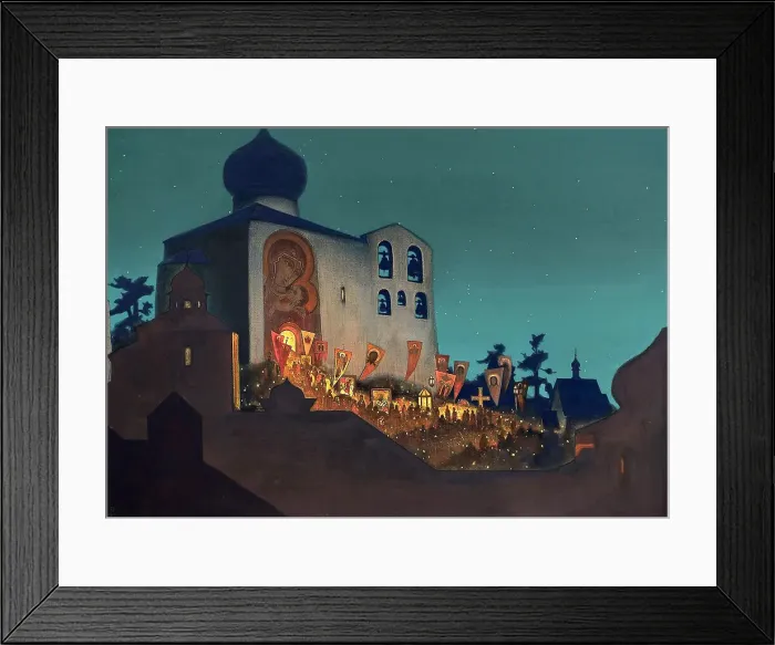 Framed Print : The Heavenly Forces are Serving with us invisibly (Easter Night), 1934. Creator: Roerich, Nicholas (1874-1947) Framed Print : The Heavenly Forces are Serving with us invisibly (Easter Night), 1934. Creator: Roerich, Nicholas (1874-1947)