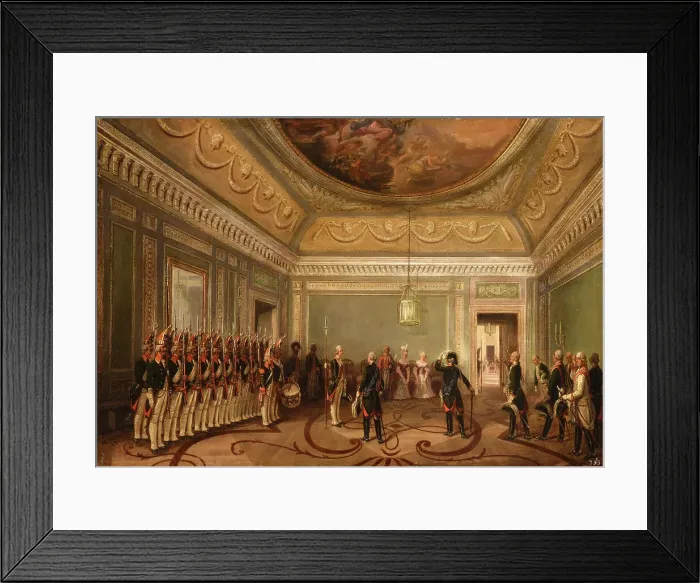 Framed Print : Paul I in front of the guards saluting Maria Feodorovna (Changing of the guard in the Anteroom), 1845 Creator: Schwarz, Otto Gottlieb (1800-1862) Framed Print : Paul I in front of the guards saluting Maria Feodorovna (Changing of the guard in the Anteroom), 1845 Creator: Schwarz, Otto Gottlieb (1800-1862)