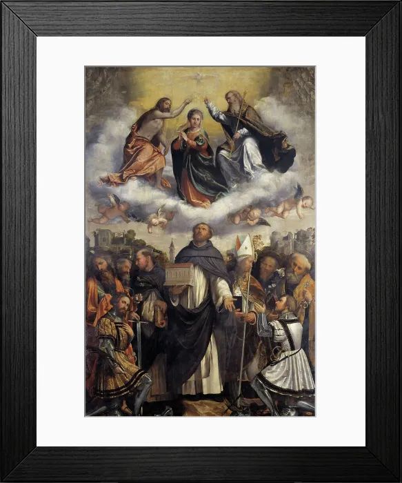 Framed Print : Coronation of the Virgin and St. Dominic between Saints, 1545-1548. Creator: Romanino, Gerolamo (1485 / 6-1566) Framed Print : Coronation of the Virgin and St. Dominic between Saints, 1545-1548. Creator: Romanino, Gerolamo (1485 / 6-1566)