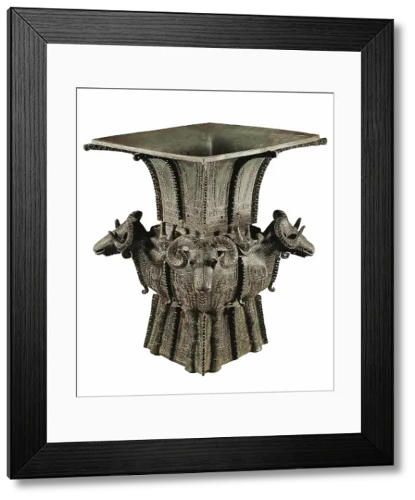 Framed Print : The Four-goat Square Zun, 11th-10th century BC. Creator: The Oriental Applied Arts