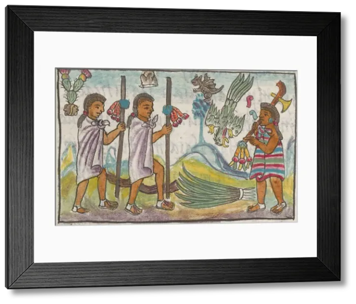 Framed Print : Merchants (Pochtecas) and their wares in Tzinacantlan. From the Codex Florentinus, c 1550. Creator: Sahagún, Bernardino de (1499-1590) Framed Print : Merchants (Pochtecas) and their wares in Tzinacantlan. From the Codex Florentinus, c 1550. Creator: Sahagún, Bernardino de (1499-1590)