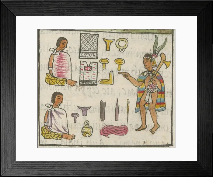 Framed Print : Merchants (Pochtecas) and their wares in Tzinacantlan. From the Codex Florentinus, c 1550. Creator: Sahagún, Bernardino de (1499-1590) Framed Print : Merchants (Pochtecas) and their wares in Tzinacantlan. From the Codex Florentinus, c 1550. Creator: Sahagún, Bernardino de (1499-1590)