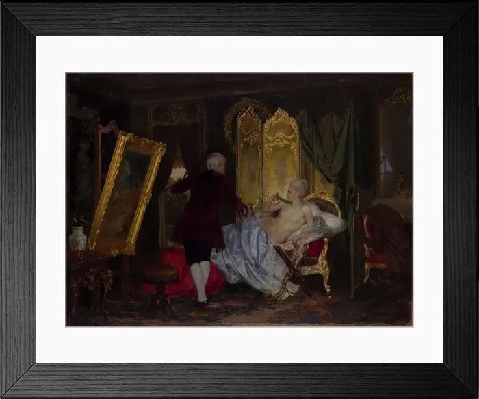 Framed Print : Artist from the time of Louis XV, painting a portrait of a Marquise, 1860s. Creator: Siemiradzki, Henryk (1843-1902) Framed Print : Artist from the time of Louis XV, painting a portrait of a Marquise, 1860s. Creator: Siemiradzki, Henryk (1843-1902)