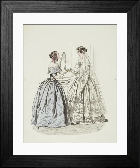 Framed Print : Fashion plate - Journal des Demoiselles, 1842. Creator: Damours Framed Print : Fashion plate - Journal des Demoiselles, 1842. Creator: Damours
