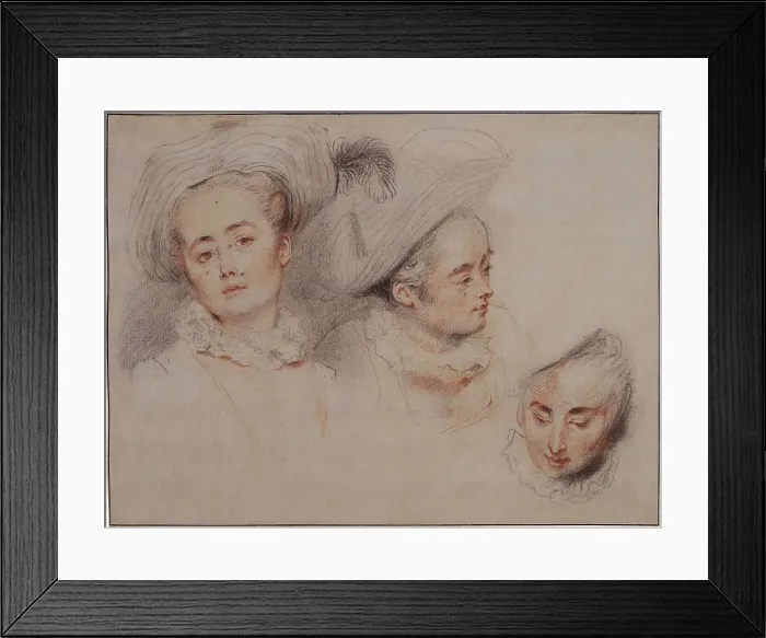 Framed Print : Three Studies of a Young Woman's Head, 1716-1717. Creator: Watteau, Jean Antoine (1684-1721) Framed Print : Three Studies of a Young Woman's Head, 1716-1717. Creator: Watteau, Jean Antoine (1684-1721)