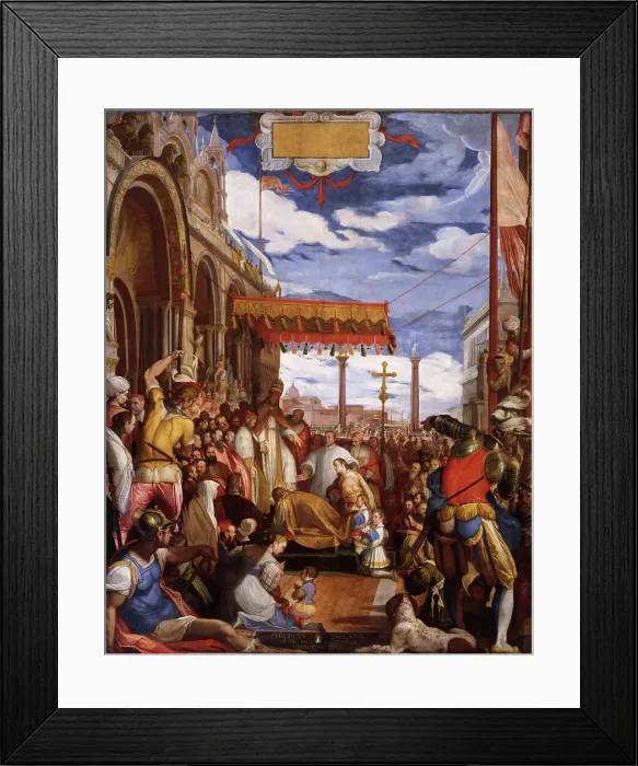 Framed Print : Emperor Frederick Barbarossa submits to the authority of Pope Alexander III in Venice, 1587-1600. Creator: Zuccari, Federico (1539-1609) Framed Print : Emperor Frederick Barbarossa submits to the authority of Pope Alexander III in Venice, 1587-1600. Creator: Zuccari, Federico (1539-1609)