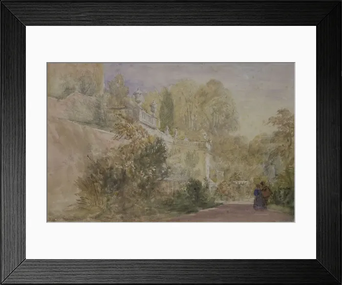 Framed Print : Sketch of the Terrace in Garden of Powis Castle, 1845. Creator: David Cox the Elder Framed Print : Sketch of the Terrace in Garden of Powis Castle, 1845. Creator: David Cox the Elder