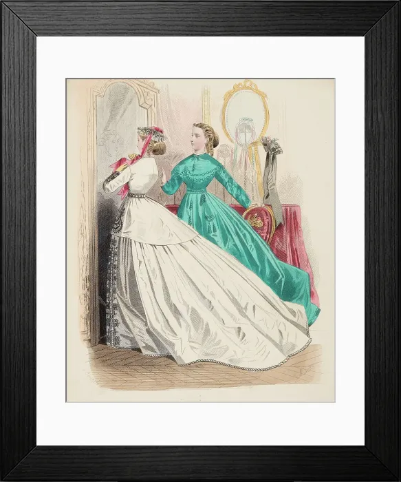 Framed Print : Fashion Plate - Petit Courrier des Dames Modes de Paris, 1865. Creator: Gilquin fils Framed Print : Fashion Plate - Petit Courrier des Dames Modes de Paris, 1865. Creator: Gilquin fils