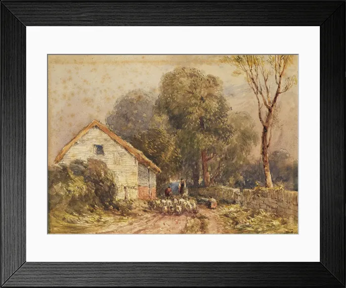 Framed Print : Lane Scene, With Flock of Sheep, 1834-37. Creator: David Cox the Elder Framed Print : Lane Scene, With Flock of Sheep, 1834-37. Creator: David Cox the Elder