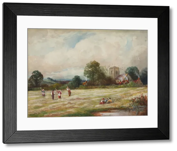 Framed Print : Harborne Church, With Hayfield, c1810s-1850s. Creator: David Cox the Elder Framed Print : Harborne Church, With Hayfield, c1810s-1850s. Creator: David Cox the Elder